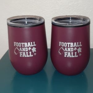 Two (2) Wine Tumblers w/ Lid - Football and Fall!